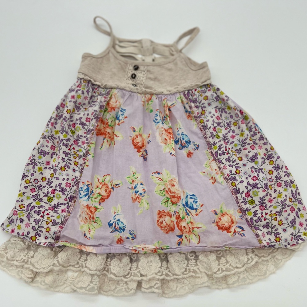 Free Planet Girl Beige Lavander Floral Boho Crochet Lace Sun Dress 2T